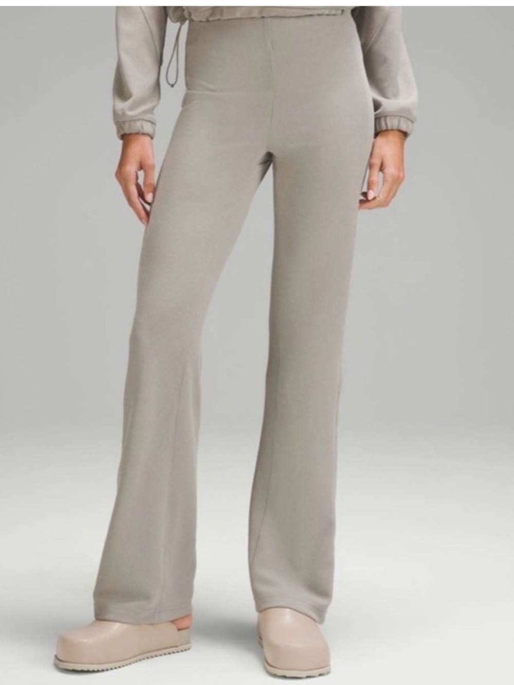Lululemon Brushed Softstreme Ribbed Zip Flared Pant in Riverstone